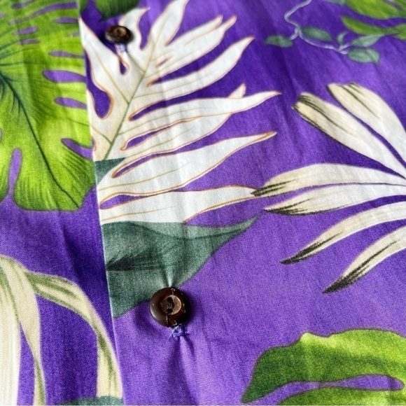 Y2K Hawaiian Shirt Button Front Shirt Floral Palm Print Purple Cotton Hawaii S - Picture 7 of 11